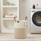 Tall Laundry Basket, Large Dirty Clothes Hamper with Leather Handle, Woven Rope Storage Basket for Blanket, Toy In Living Room, Bathroom, Bedroom